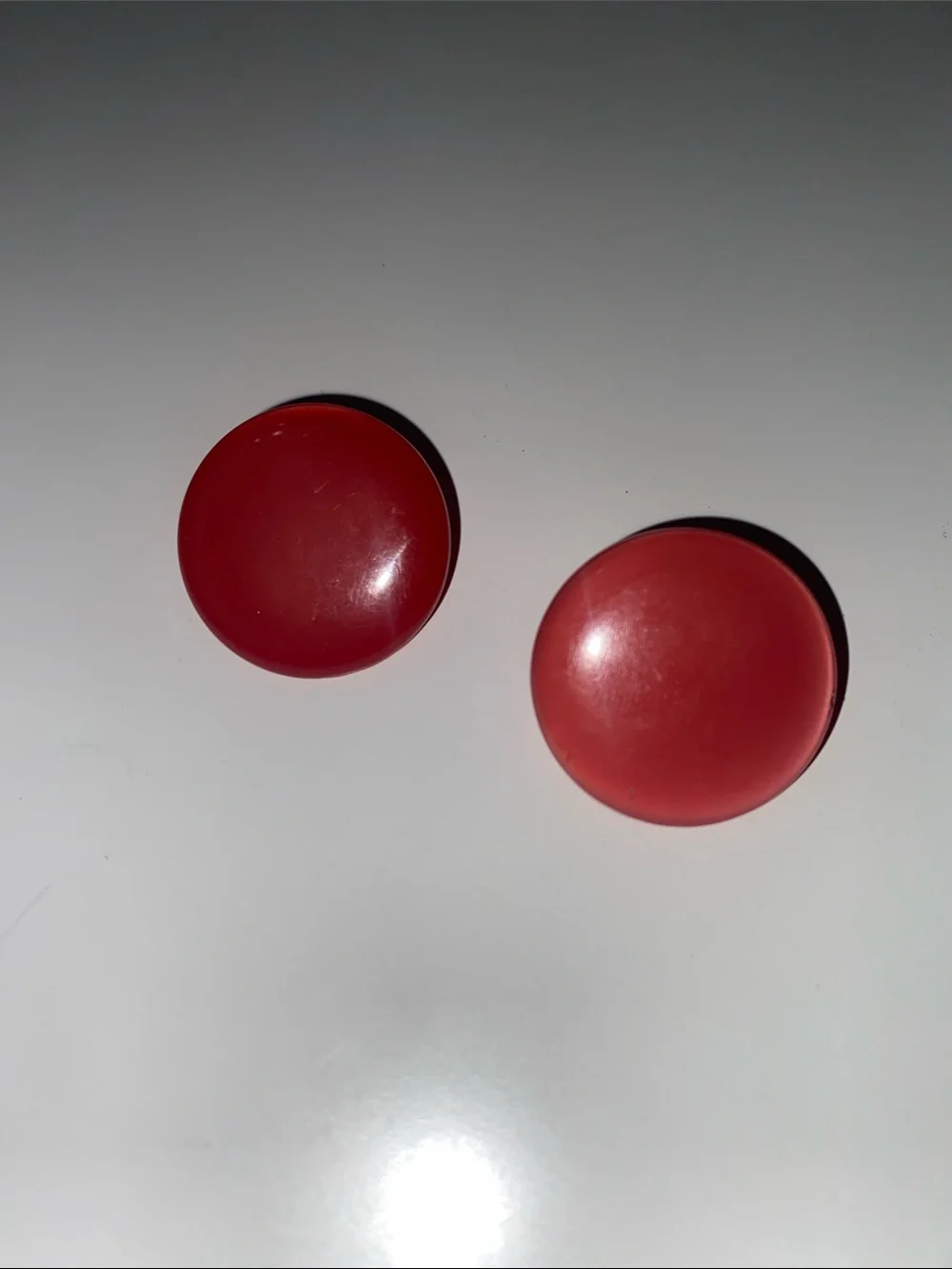 Red Pinkish Iridescent Round Button Clip On Earrings